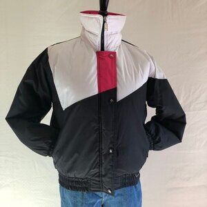 Vintage Color Block Puffer Coat Black Multicolor